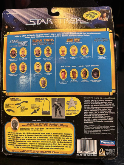 Vtg 1998 Playmates Star Trek DS9 WORF Action Figure New on Card w SkyBox