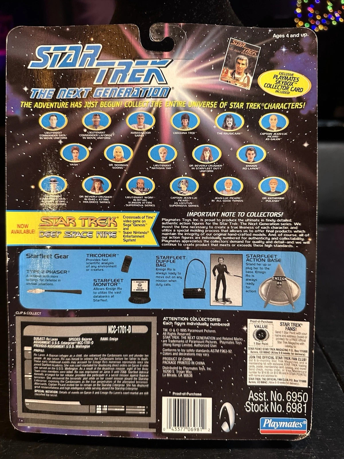 Vtg 1993 Playmates Star Trek TNG RO LAREN Action Figure New on Card w SkyBox